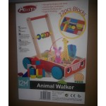 Premergator / Antemergator Animal Car din lemn cu animale saltarete si roti silentioase 